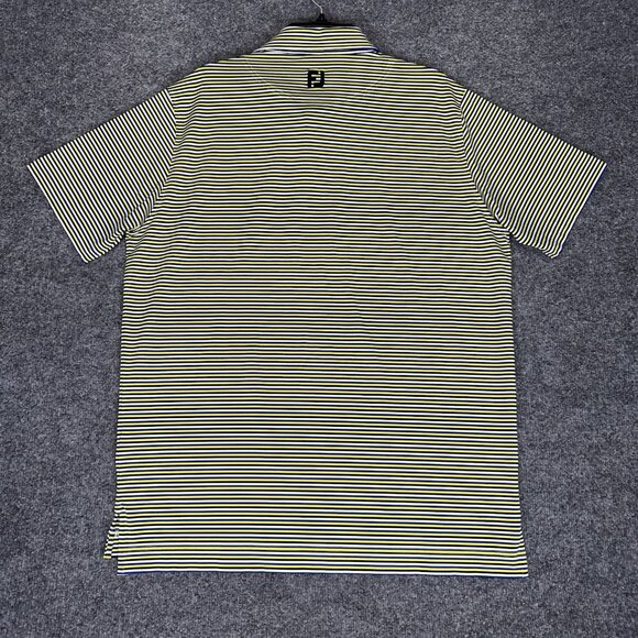 Footjoy Polo Shirt Mens Large Yellow Striped Golf Performance Short Sleeve Adult - Picture 5 of 7
